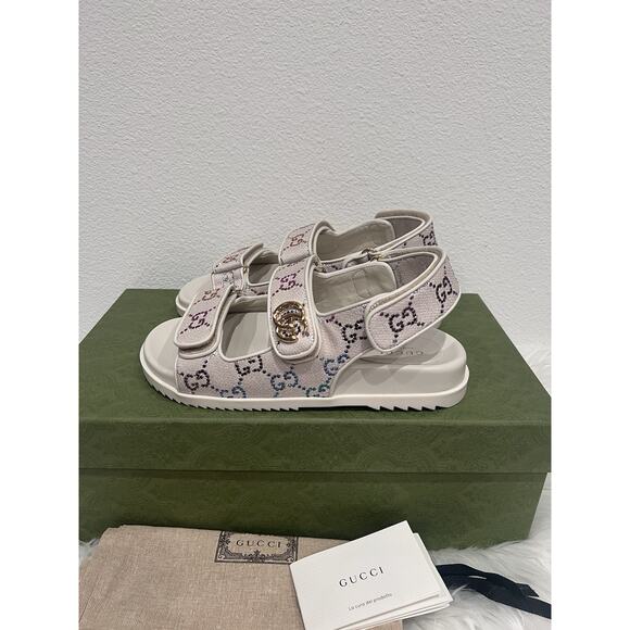 Gucci Moritz Supreme Double GG Crystal Monogram Marmont Dad Sandal Slide - Picture 7 of 12